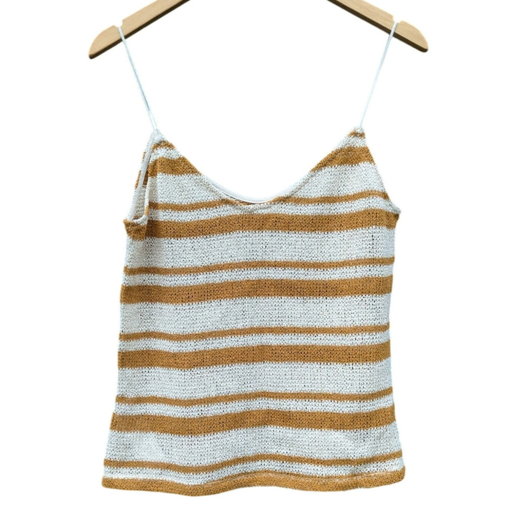 MNG Casual by Mango Woven Cottage Tank Top S Yellow Cream Stripe Boho Festival